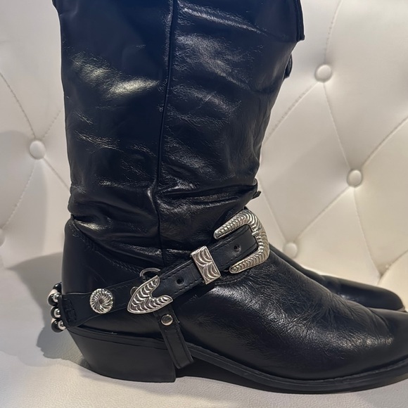 Black and Silver Ankle Boots with Harness Detail - Picture 2 of 8